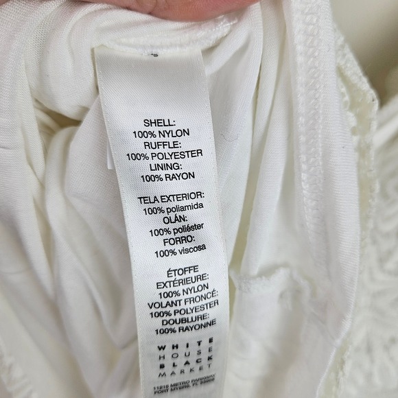 White House Black Market White Lace Ruffle Cold Shoulder‎ Top Size M - Picture 10 of 12